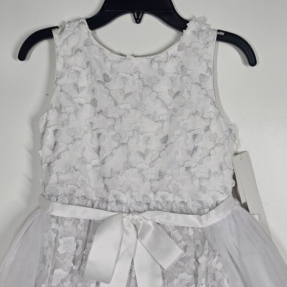 Badgley Mischka Girls White Floral Lace Tulle Dress W/ Satin Bow 2Pc Set Size 8 - Picture 13 of 14